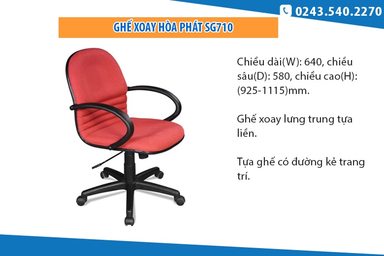 Ghế SG710 - Ghế xoay lưng trung Hòa Phát màu đ