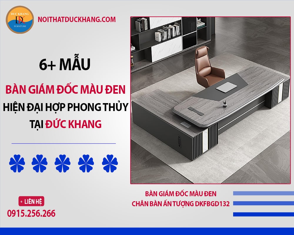 Bàn giám đốc màu đen chân bàn ấn tượng DKFBGD132