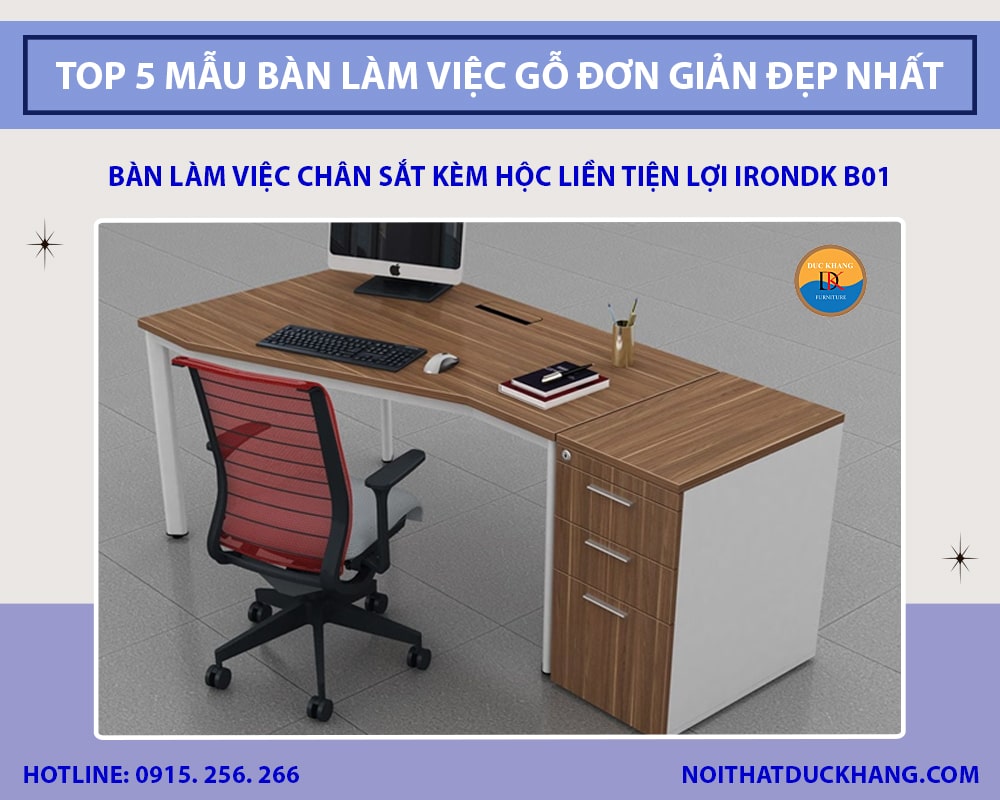 Bàn làm việc chân sắt kèm hộc liền tiện lợi IRONDK B01 Bàn làm việc chân sắt kèm hộc liền tiện lợi IRONDK B01