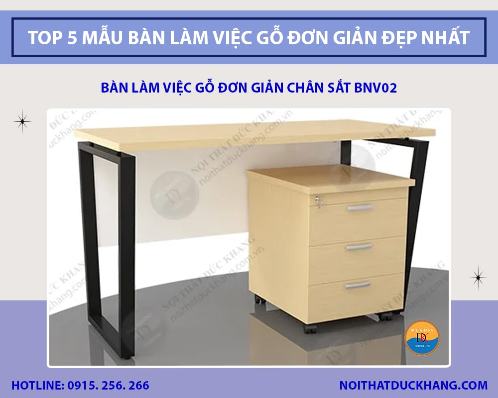 Bàn làm việc gỗ đơn giản chân sắt BNV02 Bàn làm việc gỗ đơn giản chân sắt BNV02