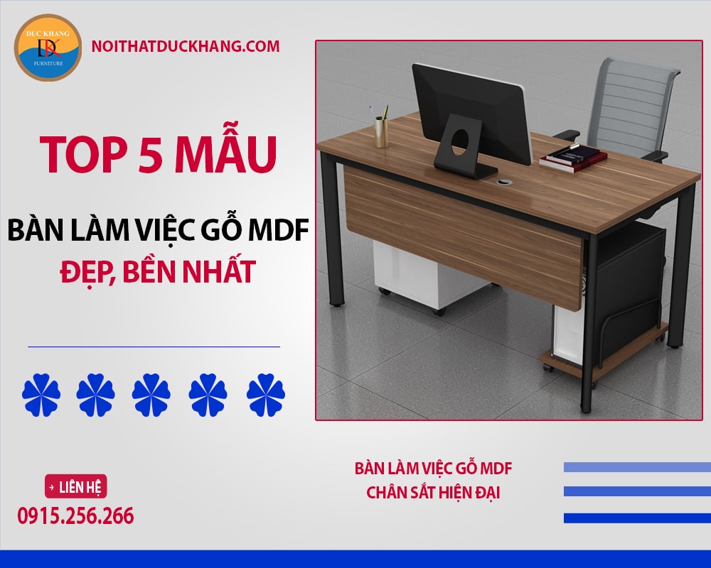 Bàn làm việc gỗ MDF chân sắt hiện đại Bàn làm việc gỗ MDF chân sắt hiện đại