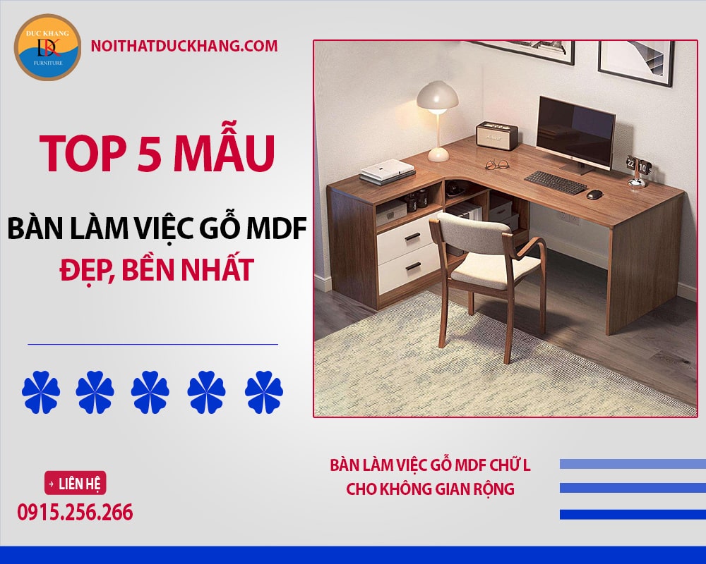 Bàn làm việc gỗ MDF chữ L cho không gian rộng Bàn làm việc gỗ MDF chữ L cho không gian rộng