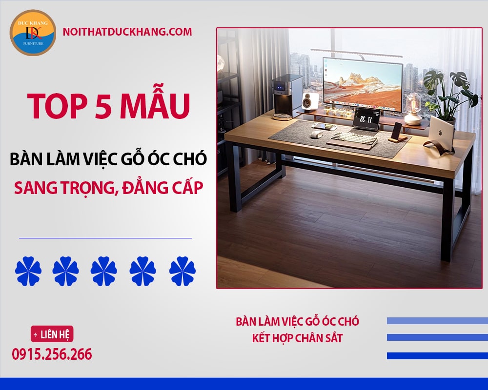 Bàn làm việc gỗ óc chó kết hợp chân sắt Bàn làm việc gỗ óc chó kết hợp chân sắt