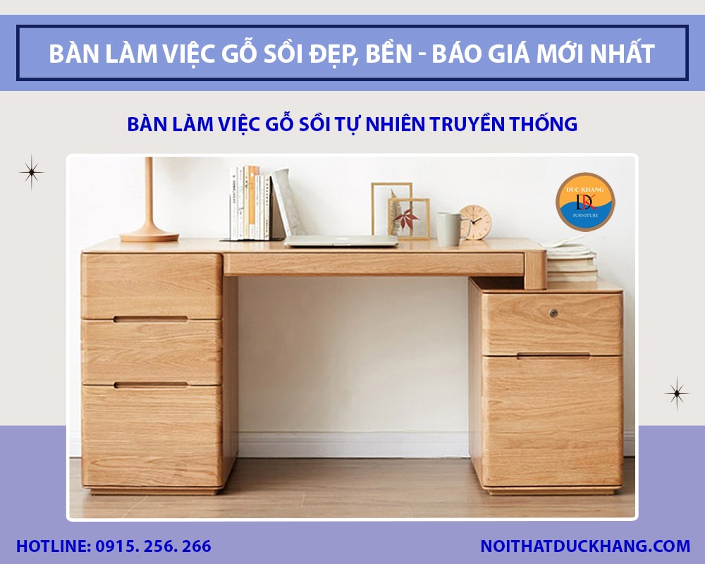 Bàn làm việc gỗ sồi tự nhiên truyền thống