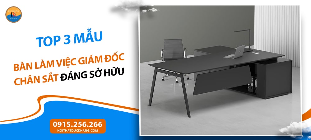 Bàn làm việc giám đốc chân sắt chữ L bền bỉ, chắc chắn DKFBGD63-B