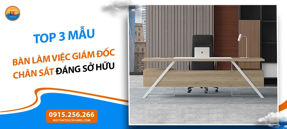 Bàn làm việc giám đốc chân sắt có hộc tủ Frank DKFBGD83-W