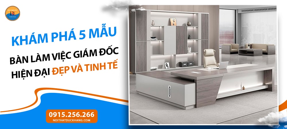 Bàn làm việc giám đốc hiện đại chữ L, tích hợp kệ trang trí DKFBGD131