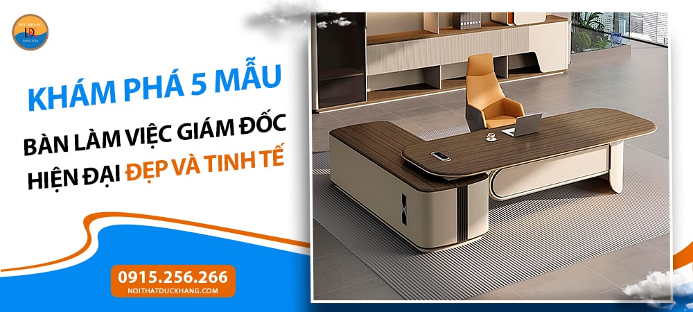 Bàn làm việc giám đốc hiện đại chữ L chân bàn cong độc đáo DKFBGD114