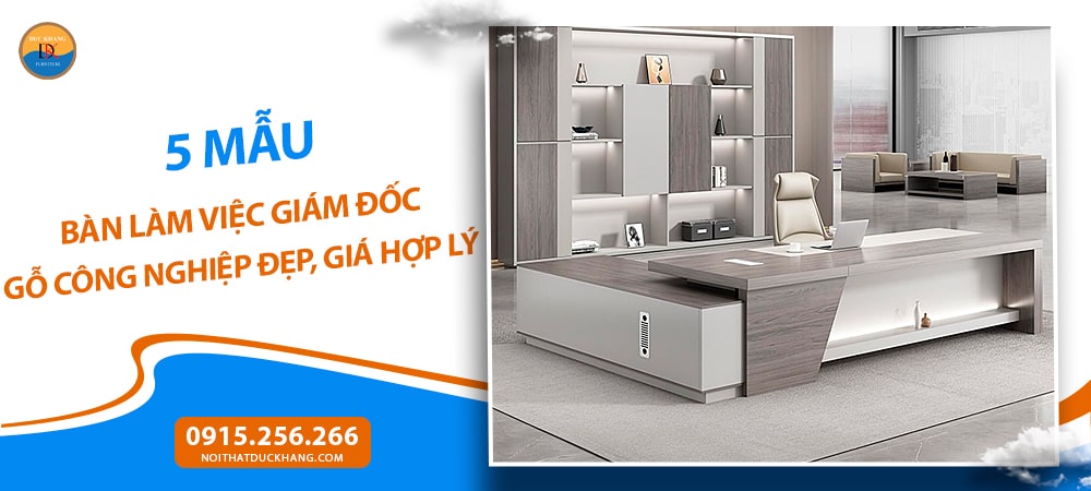 Bàn làm việc giám đốc gỗ công nghiệp tích hợp kệ trang trí kèm tủ phụ DKFBGD131 Bàn làm việc giám đốc gỗ công nghiệp tích hợp kệ trang trí kèm tủ phụ DKFBGD131