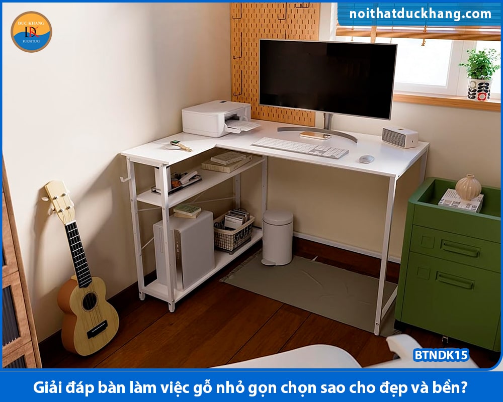 Bàn làm việc gỗ nhỏ gọn chân sắt hiện đại