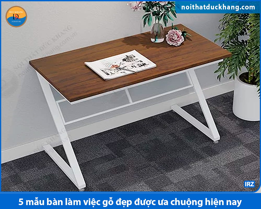 Bàn làm việc gỗ đẹp kèm chân sắt chữ Z - IRZ