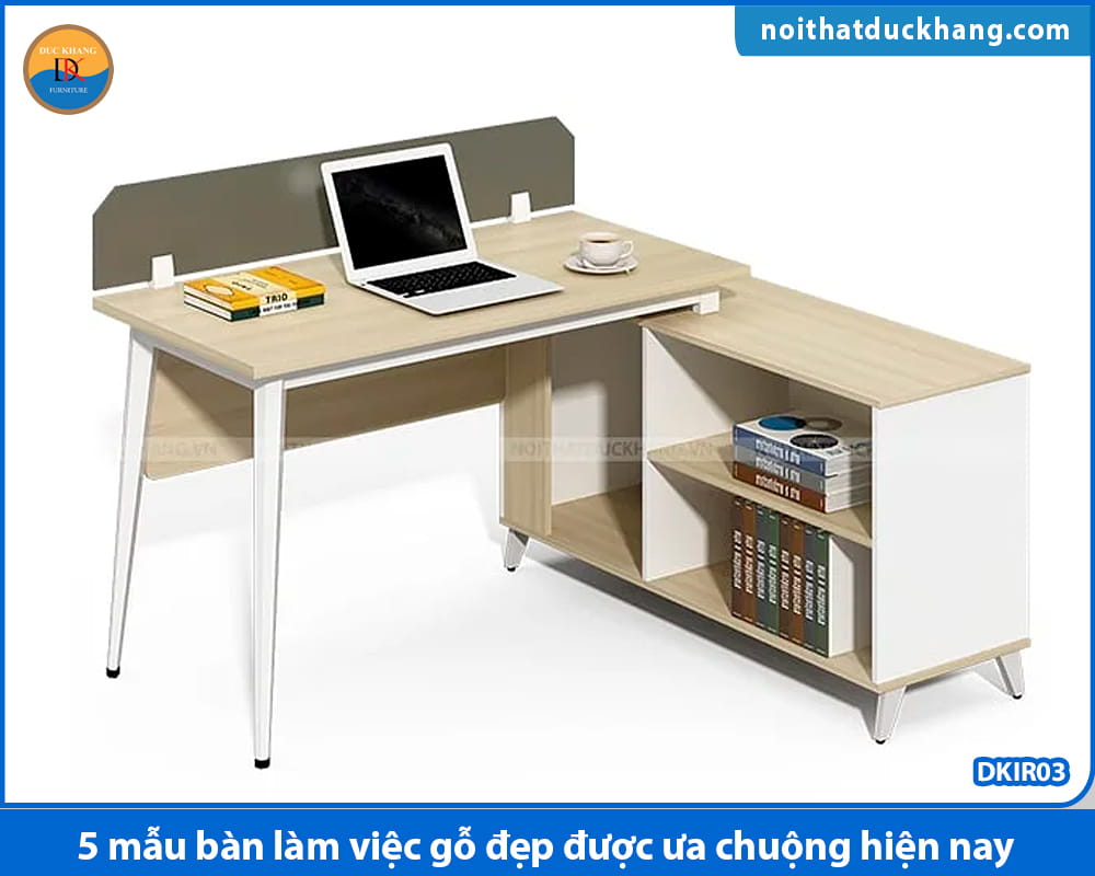 Bàn làm việc gỗ đẹp chân sắt kèm tủ phụ DKIR03