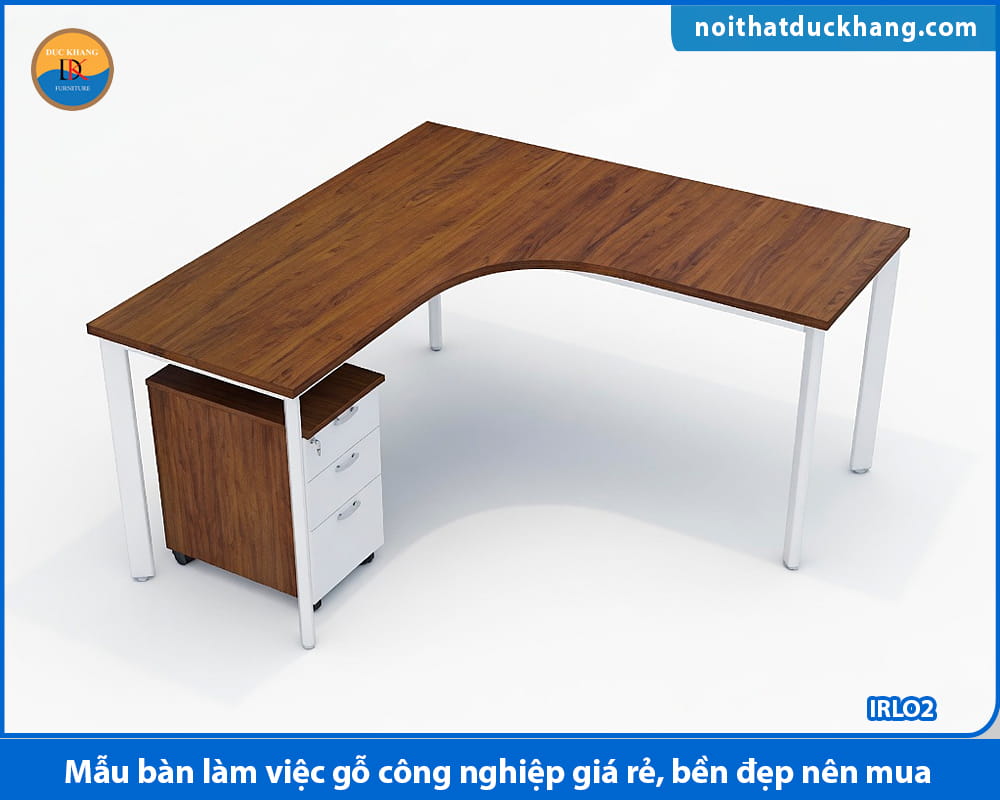 Bàn làm việc gỗ công nghiệp mặt gỗ, chân sắt IRLO2 chữ L
